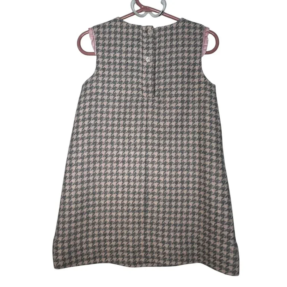 CAMILLA GIRLS BABY PINK GRAY WOOL‎ BLEND HOUNDSTOOTH DRESS AND JACKET SIZE 4T